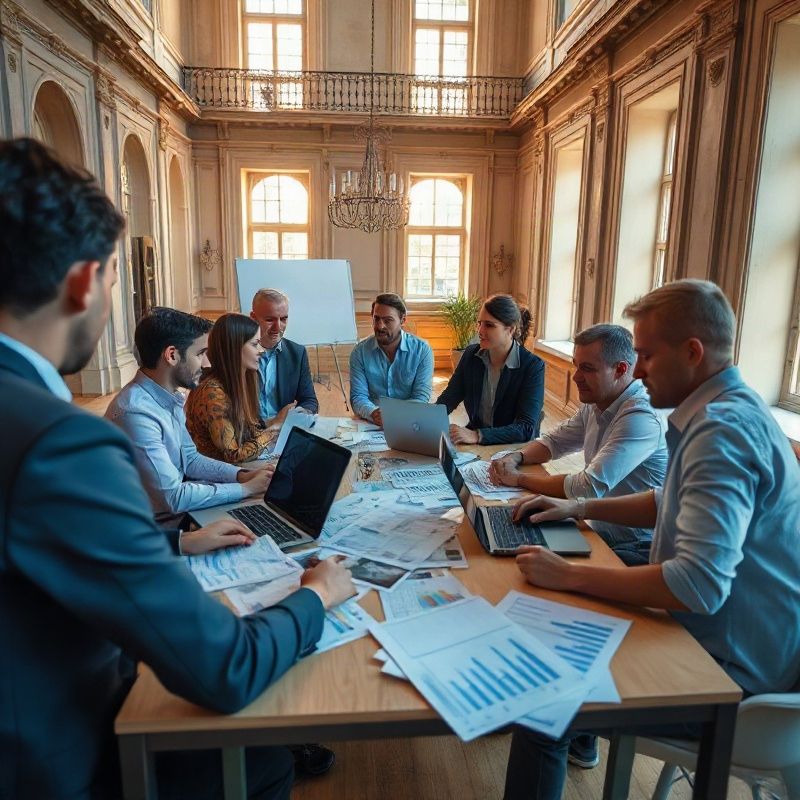 Equipo editorial de Pixelnastro reunido en torno a una mesa con datos económicos impresos